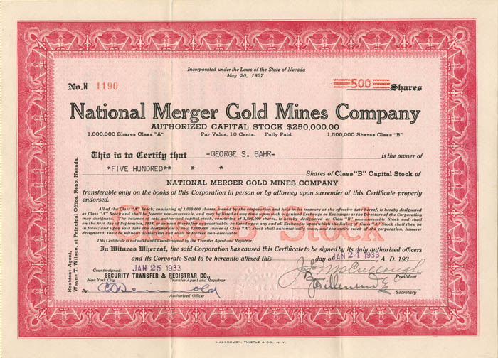 National Merger Gold Mines Co.